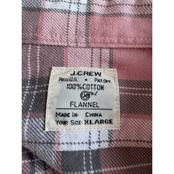 J.Crew Mens Casual Outdoor Flannel Button Down Shirt XL Cotton Pink Grey - Picture 3 of 9